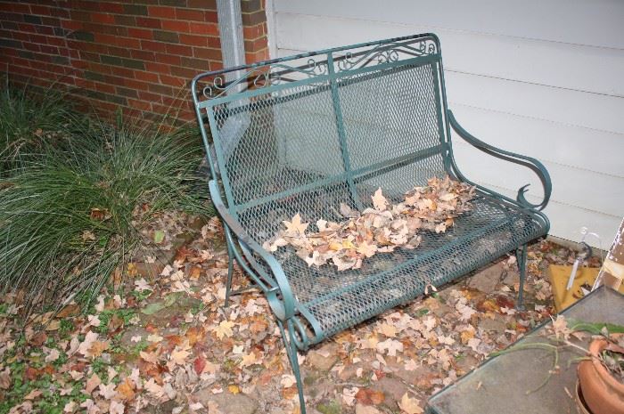 Vintage wrought iron metal bench.  Leaves are included with price