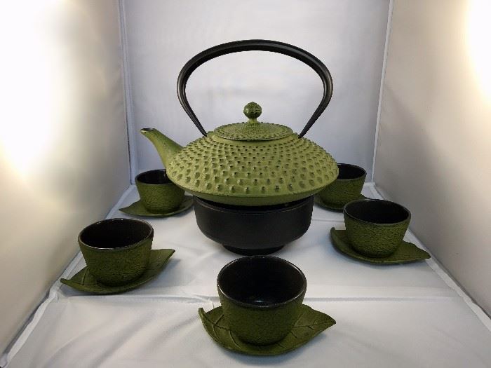 Japanese iron tea set with sterno base.  Purchase now at: www.manorbornestatesales.com