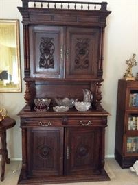 Antique Tall French Walnut Hutch Cabinet 
