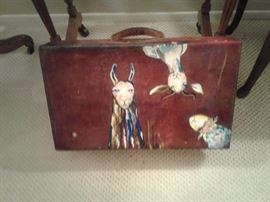 Hand painted leather suitcase