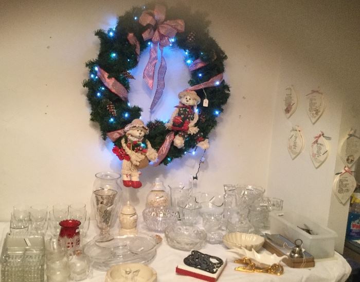 Christmas Wreath and Glassware