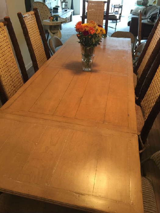 Custom Oak Dining Table 40" x 72"  with (2) 21" leafs and (6) Timber Chairs (2) Arm (4) Side