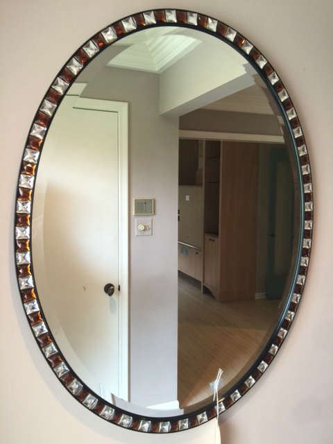 Designer Custom Beveled Jeweled Mirror from 1989 Original Receipt  from Walter Herz Interiors 42" x 30"