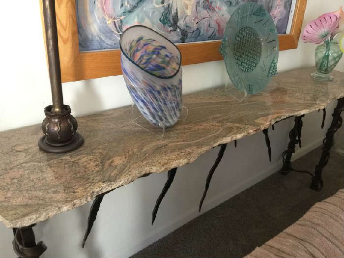 Marble and Metal Custom Console Table 73" x 15" x 30.5" H