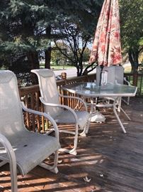 PATIO FURNITURE-TABLE WITH UMBRELLA AND 4 CHAIRS