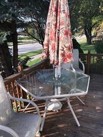 PATIO FURNITURE-TABLE WITH UMBRELLA AND 4 CHAIRS