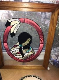 STAINED GLASS NATIVE AMERICAN PICTURE