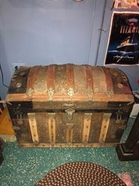 ANTIQUE VICTORIAN CIRCA 1800S KAUFMANN & STRAUSS METAL AND WOOD TRUNK CHEST