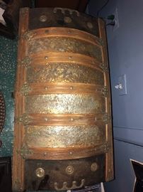 ANTIQUE VICTORIAN CIRCA 1800S KAUFMANN & STRAUSS METAL AND WOOD TRUNK CHEST