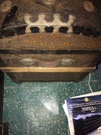 ANTIQUE VICTORIAN CIRCA 1800S KAUFMANN & STRAUSS METAL AND WOOD TRUNK CHEST