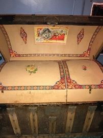 ANTIQUE VICTORIAN CIRCA 1800S KAUFMANN & STRAUSS METAL AND WOOD TRUNK CHEST