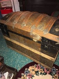 ANTIQUE VICTORIAN CIRCA 1800S KAUFMANN & STRAUSS METAL AND WOOD TRUNK CHEST