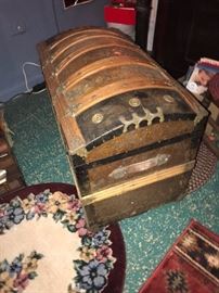 ANTIQUE VICTORIAN CIRCA 1800S KAUFMANN & STRAUSS METAL AND WOOD TRUNK CHEST