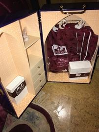 DOLL CLOSET TRUNK BOX WITH CLOTHING AND ACCESSORIES