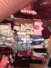 BRAND NEW LINENS, BEDDING, TOWELS, BATH RUGS, SEAT CUSHIONS AND MORE