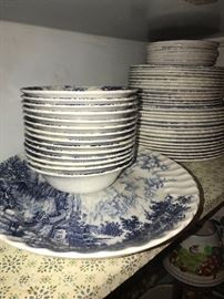 STAFFORDSHIRE BLUE BROOK HAND-ENGRAVED CHINA SET