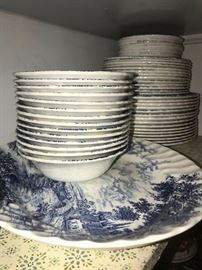 STAFFORDSHIRE BLUE BROOK HAND-ENGRAVED CHINA SET