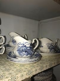 STAFFORDSHIRE BLUE BROOK HAND-ENGRAVED CHINA SET