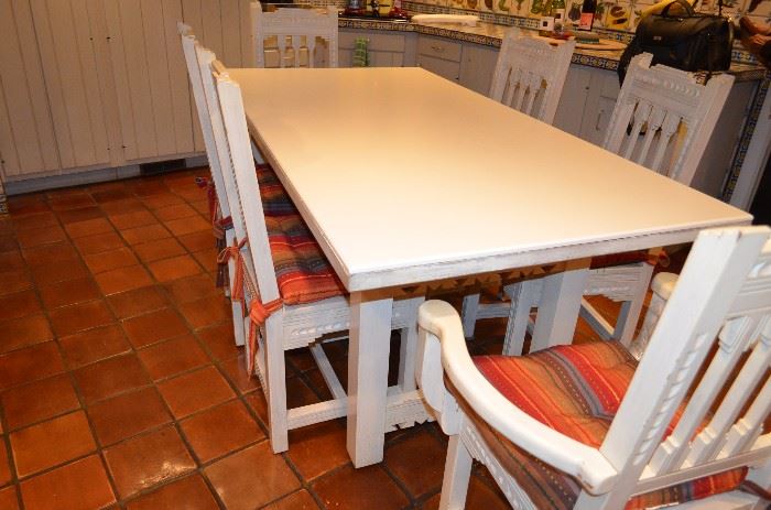 Custom Southwest Table/ Corian Top w/ 8 Chairs