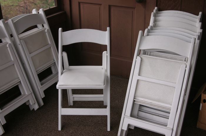 15+ chairs available, white resign folding.