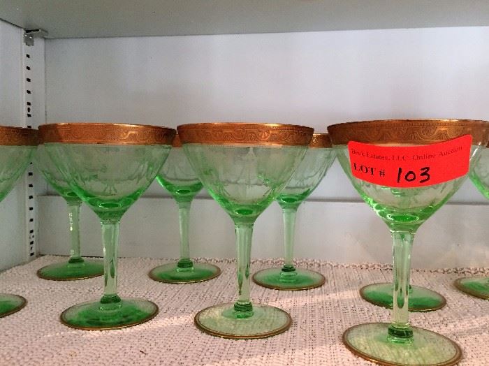 Green and gold rimed etched stems
LOT 103