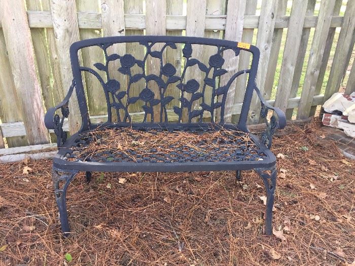 Black aluminum bench with cut out floral back, 45"L
LOT 705
