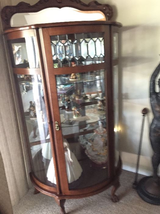 Antique Display Case with Lion's Feet Legs & Beveled Glass