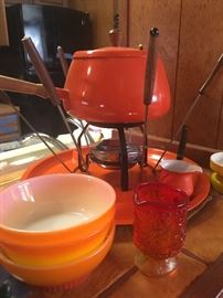Vintage Orange Fondu Pot