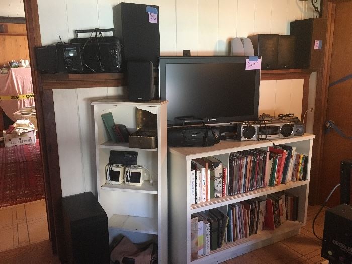 TV Electronics Speakers Cookbooks Shelves
