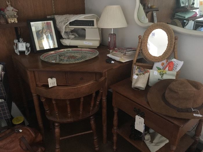 Corner Maple Desk and End Table Cowboy Hat Make Up Mirror