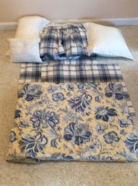 Custom queen bedskirt, pillow shams, coverlet.