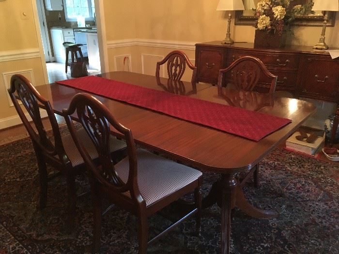 Antique Mahogany dining table 60" plus 2 - 12" inserts with 6 chairs
