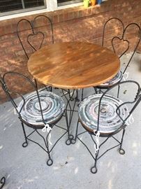 Vintage Ice Cream Parlor Wooden Table w/4 Chairs