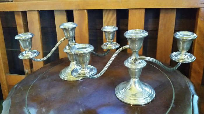 Weighted sterling 3 light candelabra (pair)