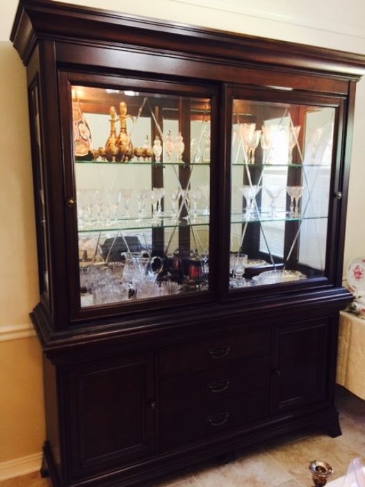 Lighted China Cabinet with Silver Drawer & Hidden Silver Storage