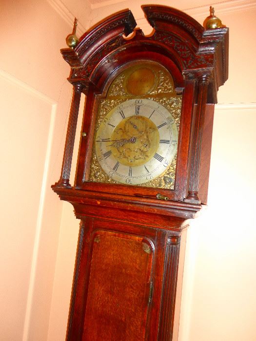 Antique English grandfather clock by William Tickle.