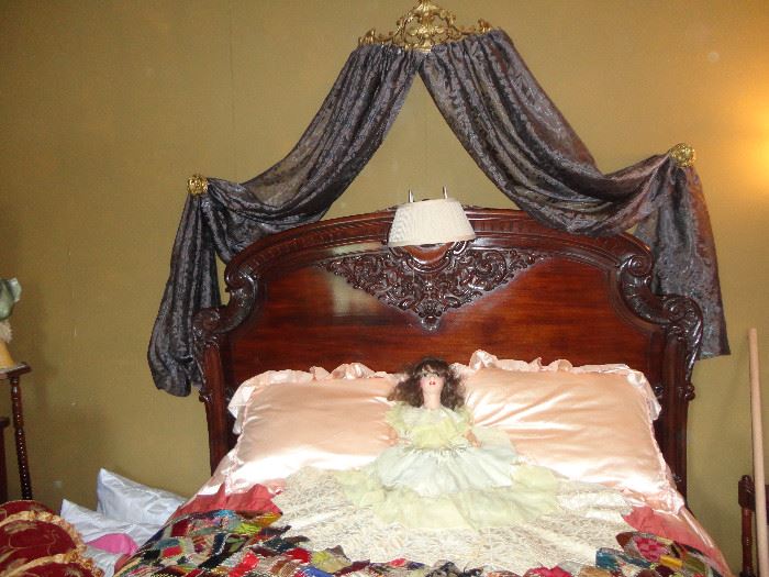 Master bedroom bed, beautifully carved both headboard and foot board.