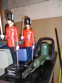 Wide assortment of items in the basement including these two Life Guards direct from London, England