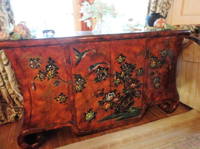 Hand painted buffet in oriental style - it matches the silverware cabinet 