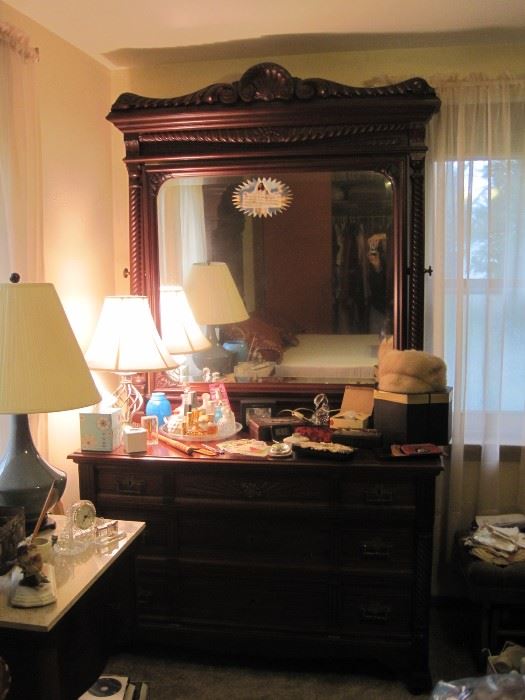 dresser with mirror that matches bed & tall chest