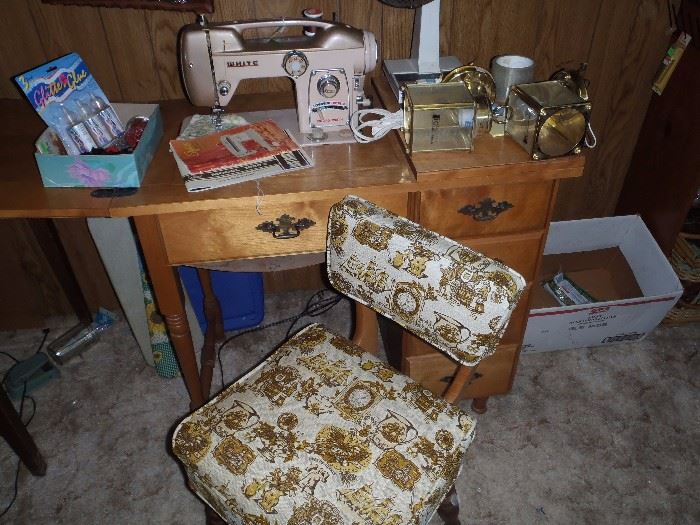 white cabinet sewing machine chair