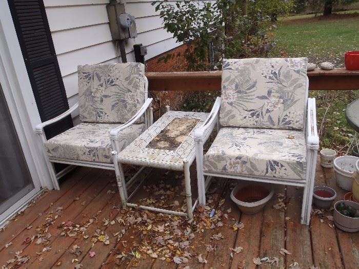 patio furniture table two chairs all steel frame need power washing excellent condition pads