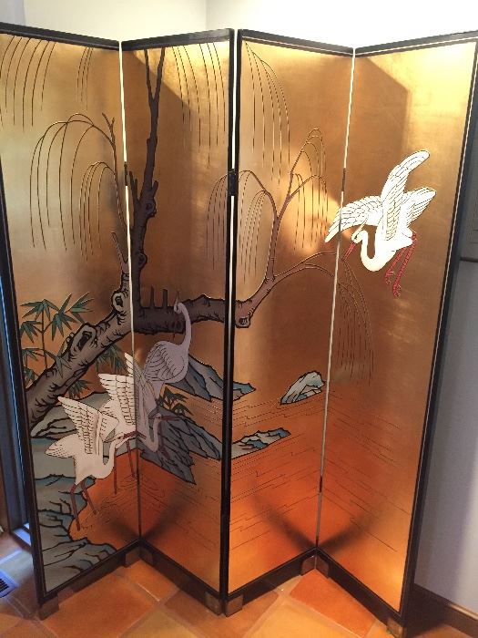 Japanese gold leaf screen with cranes