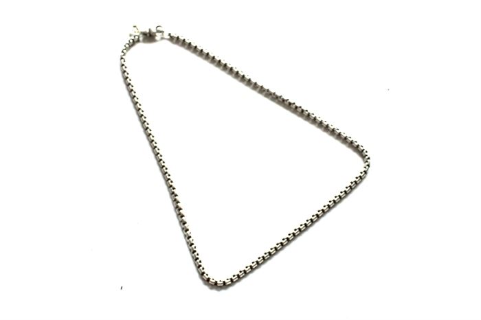 David Yurman Sterling Box Chain Necklace With 14K Gold Charm Accent: A David Yurman sterling box chain necklace with a 14K white gold charm accent.