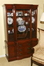BLUE AND WHITE IN MAHOGANY CHINA CABINET