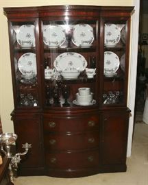 VIOLET CHINA IN MAHOGANY CABINET