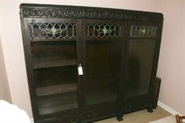 VICTORIAN BOOKCASE - THREE DOOR LEADED GLASS FROM THE HOME OF JUDGE BLACK OF ALBANY