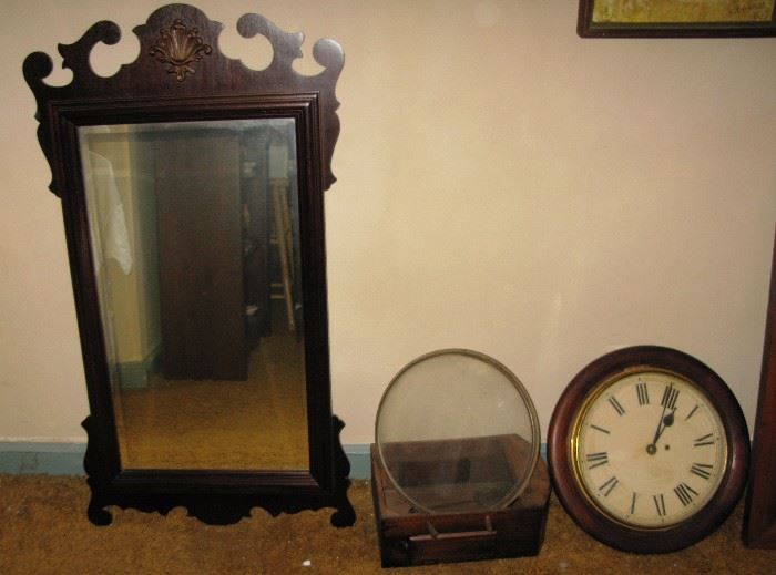 old framed mirror and clock