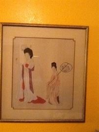 Vintage, hand painted on silk