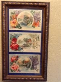 Set of framed antique postcards